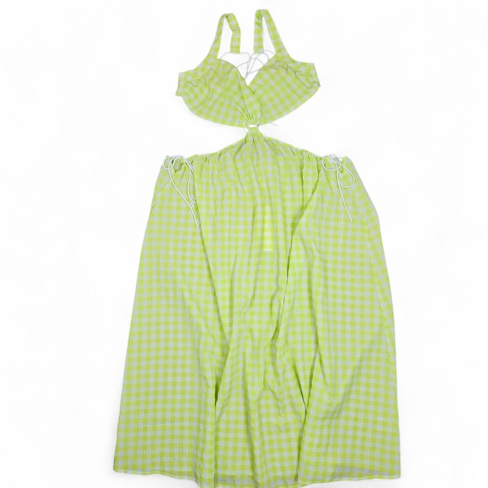 For Love And Lemons Lime Check Midi Dress gingham cut out. Fun flirty sexy - Picture 4 of 10